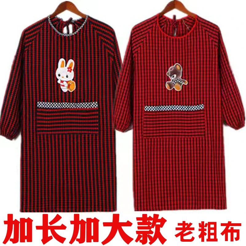 厨房罩衣成人反穿衣韩版时尚围裙长袖粗布家用男女加长工作服包邮
