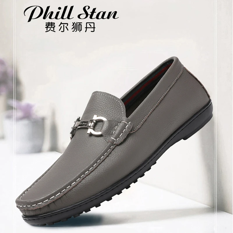 费尔狮丹2024夏季新款男士豆豆鞋真皮透气软底百搭商务时尚舒适