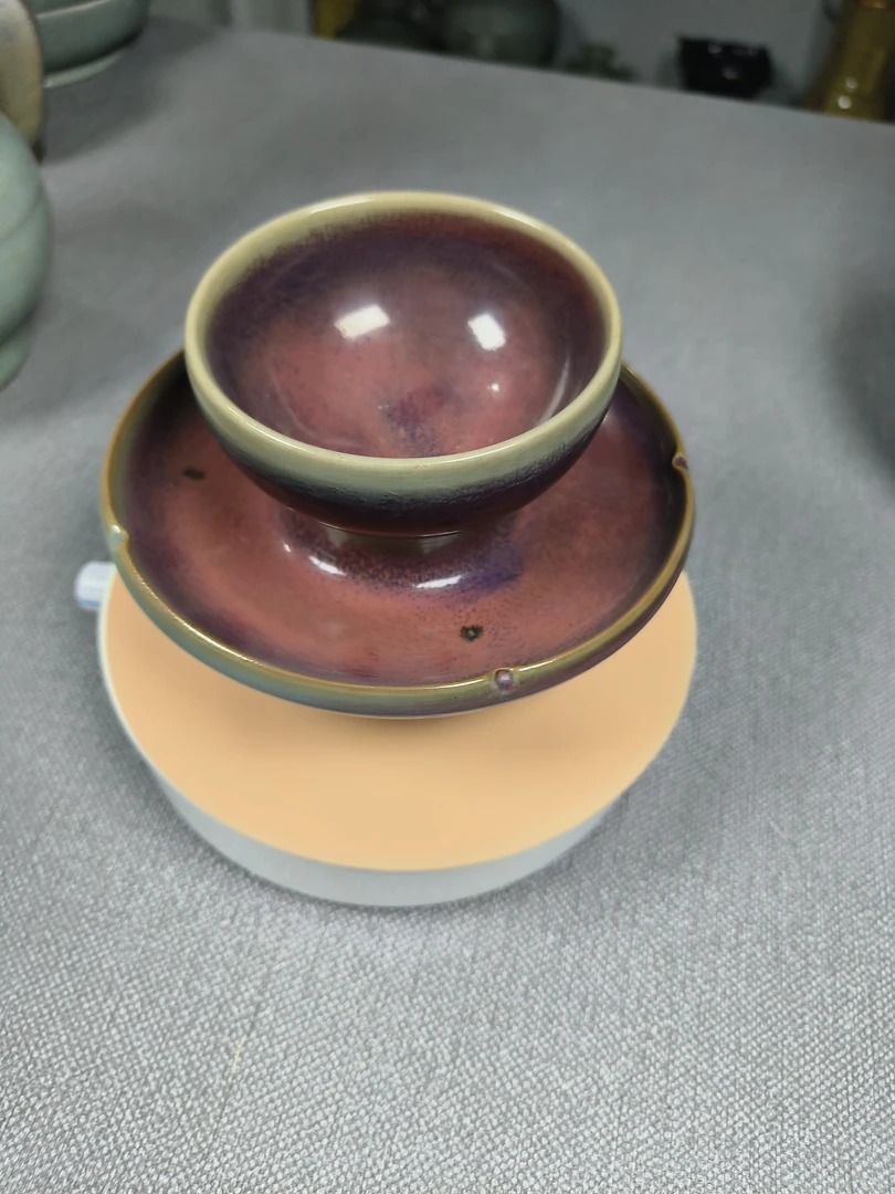 建盏钧窑大红大紫盖碗两件套