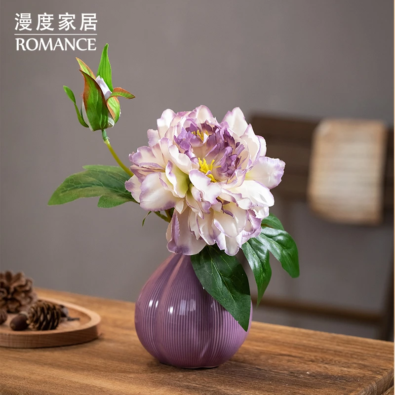 高贵紫牡丹仿真花 假花拍照摆设餐桌客厅仿真花中式花艺茶几摆设