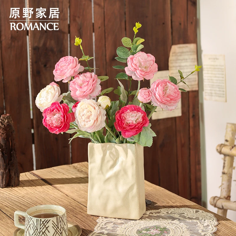 露莲仿真花假花客厅湿感桌面插花牡丹diy保湿仿真花摆设摆件