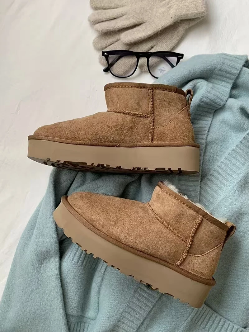 【周冬雨同款厚底】2024年松糕保暖时尚百搭一脚蹬舒适雪地靴 5092