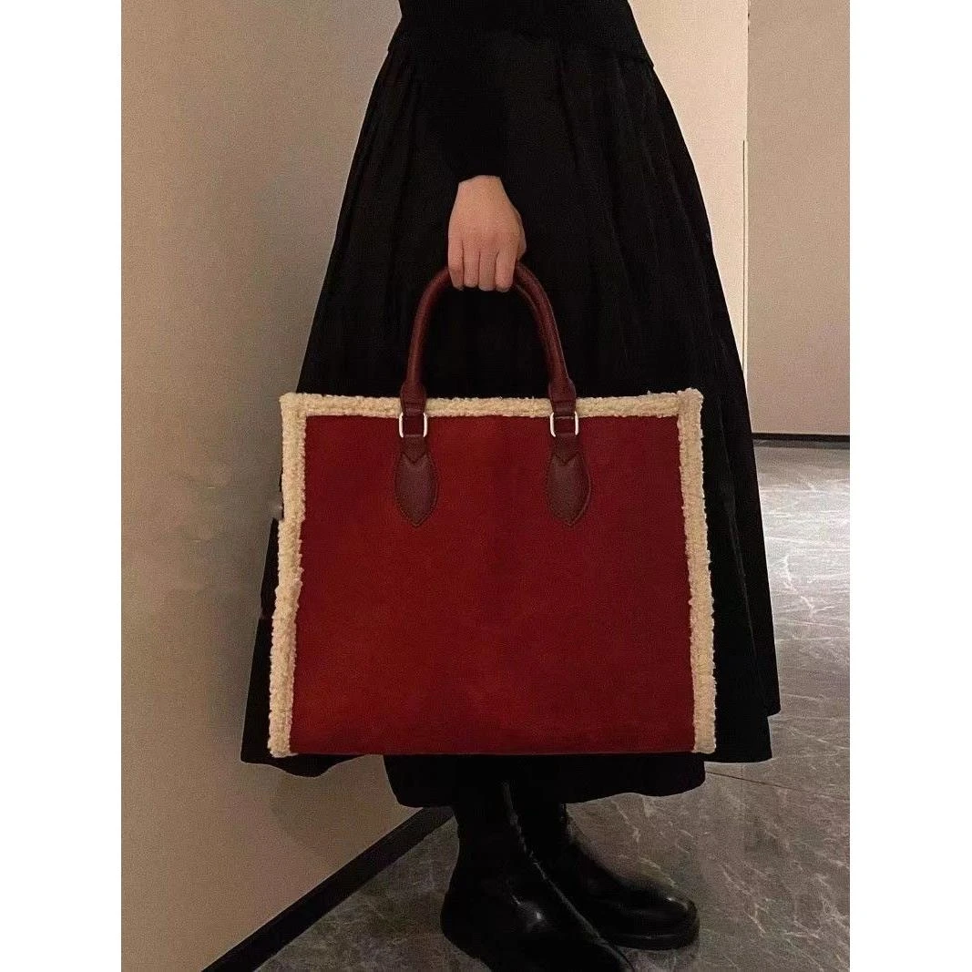 2023新款婚包红色包包大容量毛绒托特包大包女单肩手提结婚婚礼包