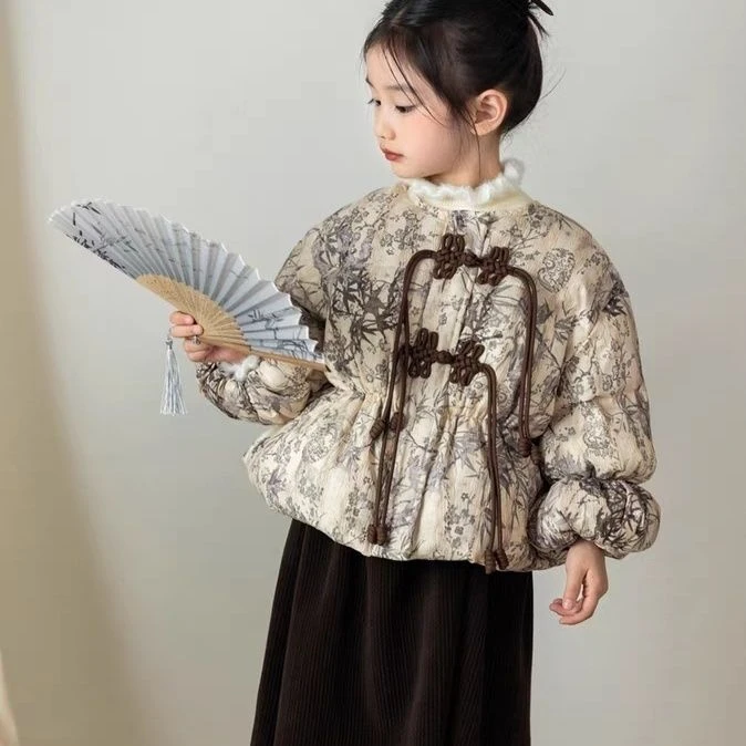 女童棉衣新款洋气2024外套棉服复古中式盘扣儿童冬装外套宝宝古风