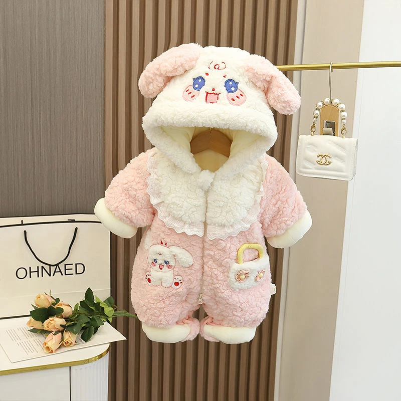 婴儿冬款连体衣服加厚保暖宝宝超萌可爱连帽外出服抱衣秋冬季哈衣