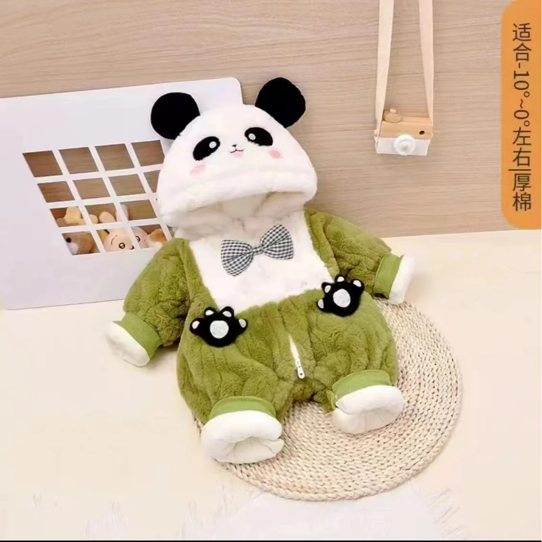 婴幼儿冬季加绒加厚卡通熊猫连体衣宝宝冬季哈衣