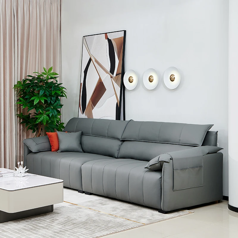 意式极简真皮沙发头层牛皮现代客厅直排小户型北欧皮质沙发钢琴键