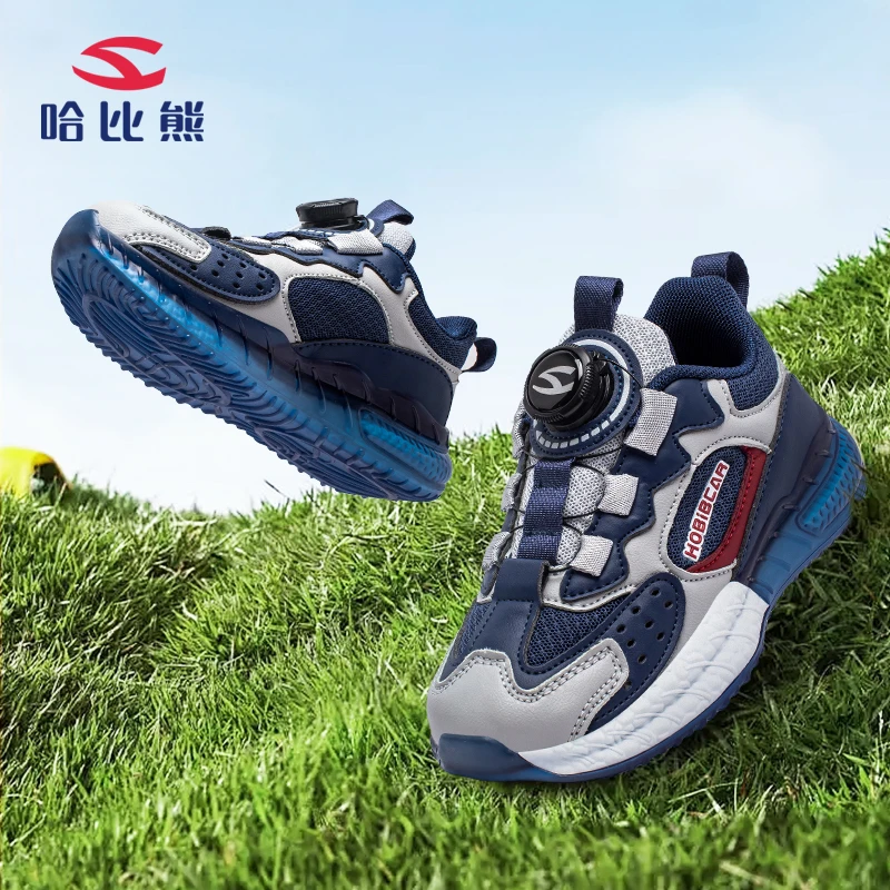 哈比熊早春皮面新款男童户外防滑运动鞋中大童跑步鞋百搭女童鞋子