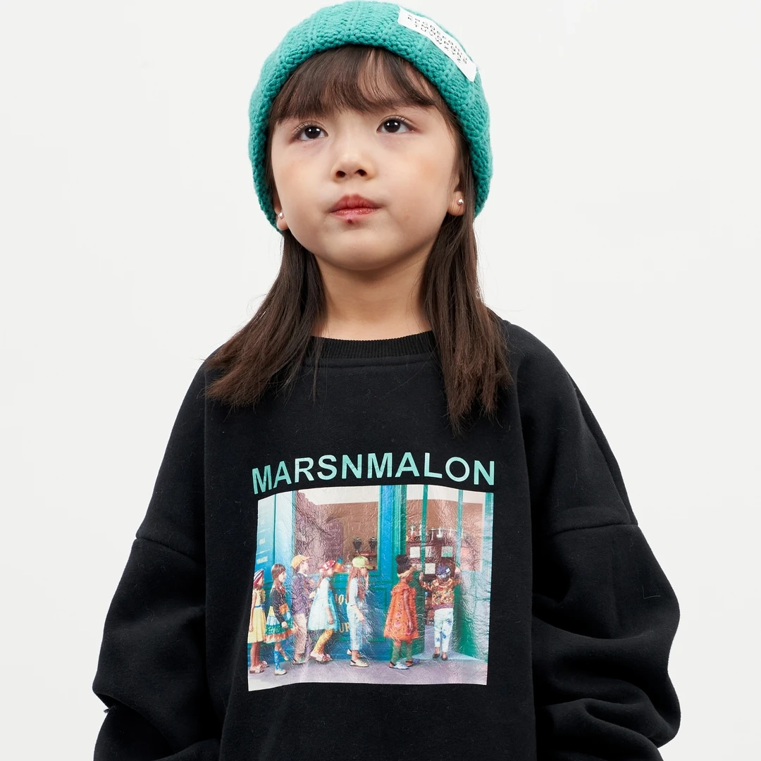 【特价100码】【儿童】一体绒加绒卫衣圆领宽松版印花绿色休闲秋冬款