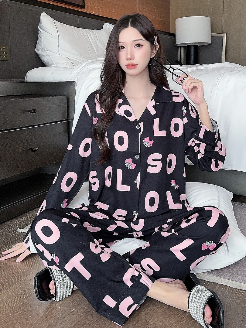 【长袖长裤合集】2024秋季新款冰爽丝睡衣女高级感长袖家居服套装