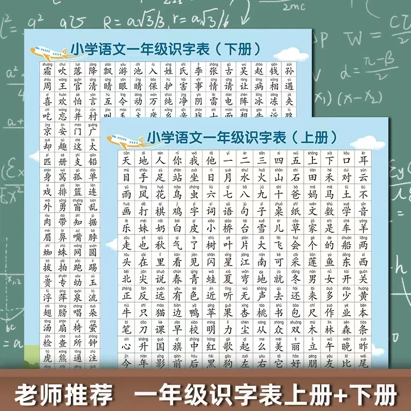 教材同步生字表一二年级识字挂图墙贴拼音音节汇总汉字基本知识