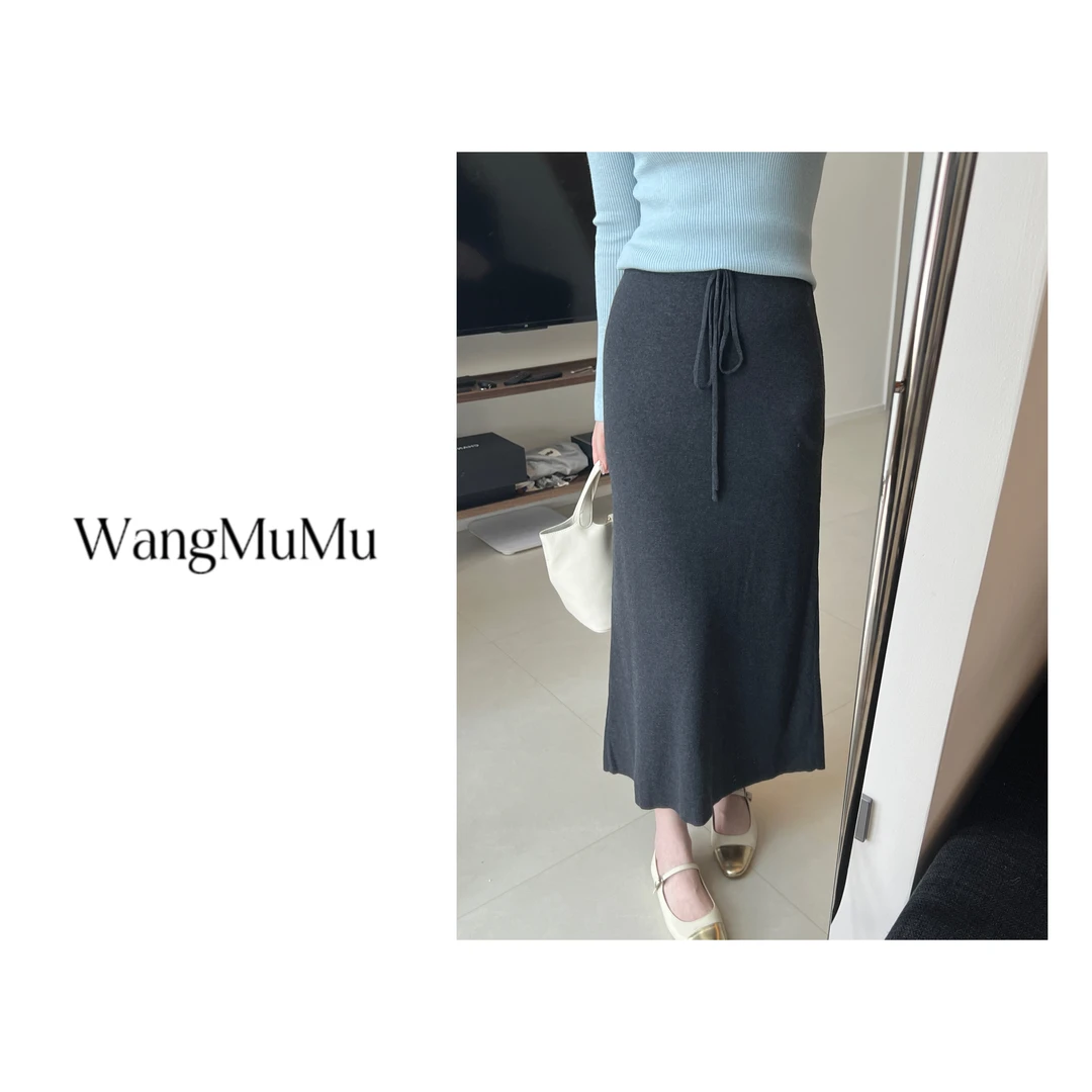 清【苏木晚香】秋季纯色遮胯百搭针织半身裙