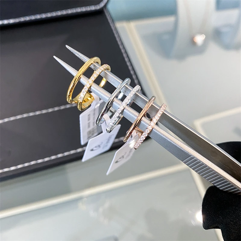 CK 钛钢戒指 日韩简约双层微镶钻女戒指超闪冷淡风个性食指指环潮