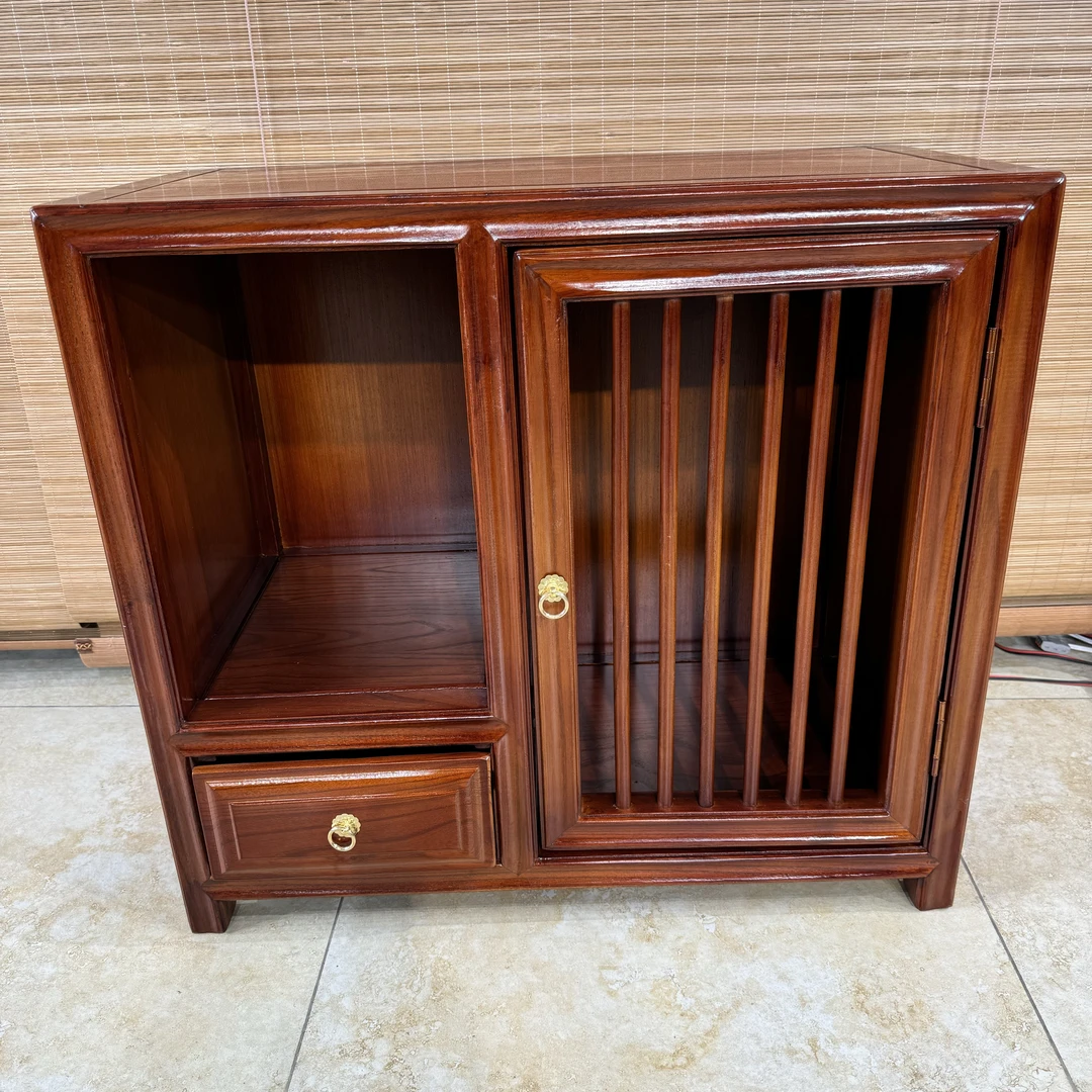 秋木实木红木色茶水柜