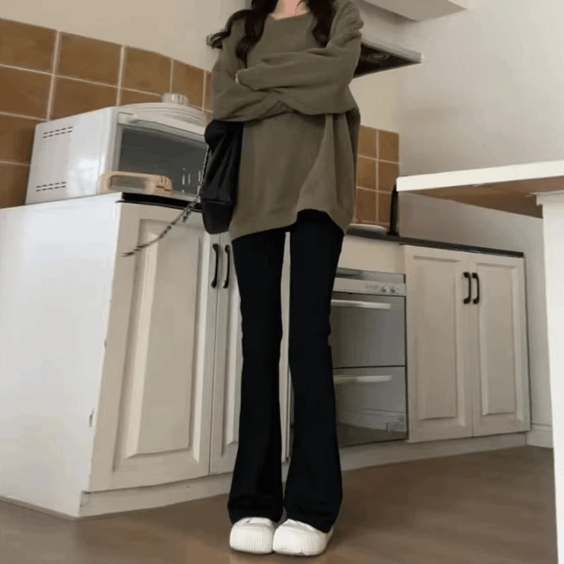 微喇叭裤女2025春秋季新款高腰修身显瘦垂感小个子黑色休闲西装裤