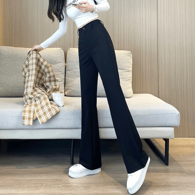 微喇叭裤女2024秋季新款高腰修身显瘦弹力小个子黑色休闲西装裤