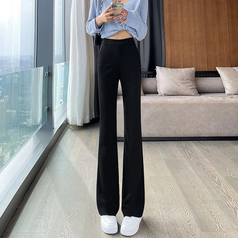 微喇叭裤女2023春季新款高腰显瘦垂感阔腿弹力小个子休闲西装长裤
