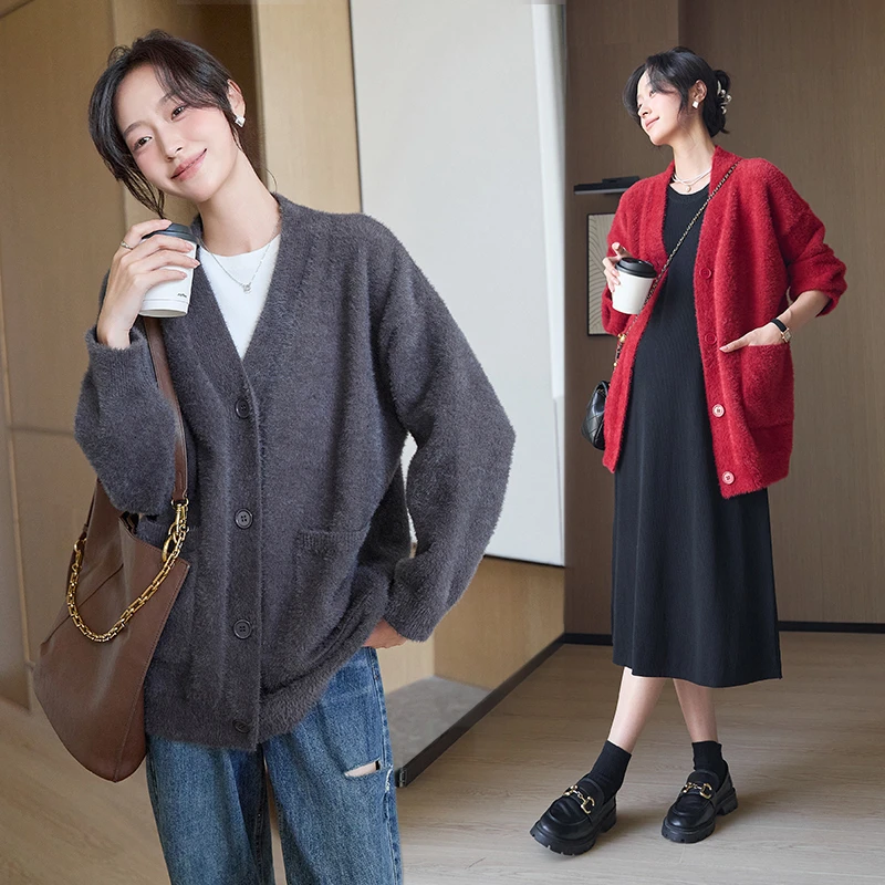 【水貂绒外套】秋冬宽松慵懒风水貂绒针织开衫毛衣女上衣外套新款