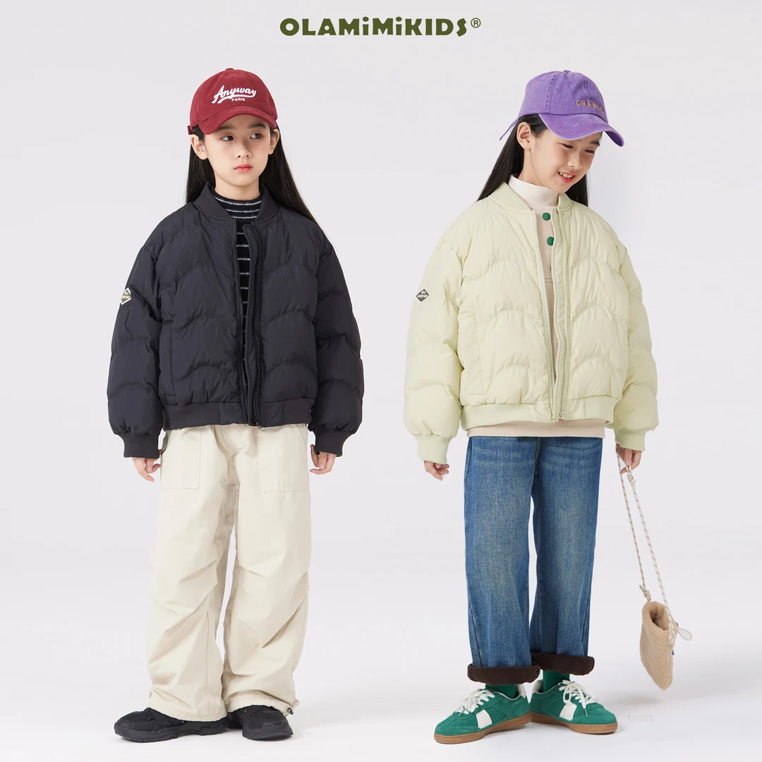 OLAMIMI 231014 2023冬 亲子两色韩系休闲夹克保暖机车羽绒服外套