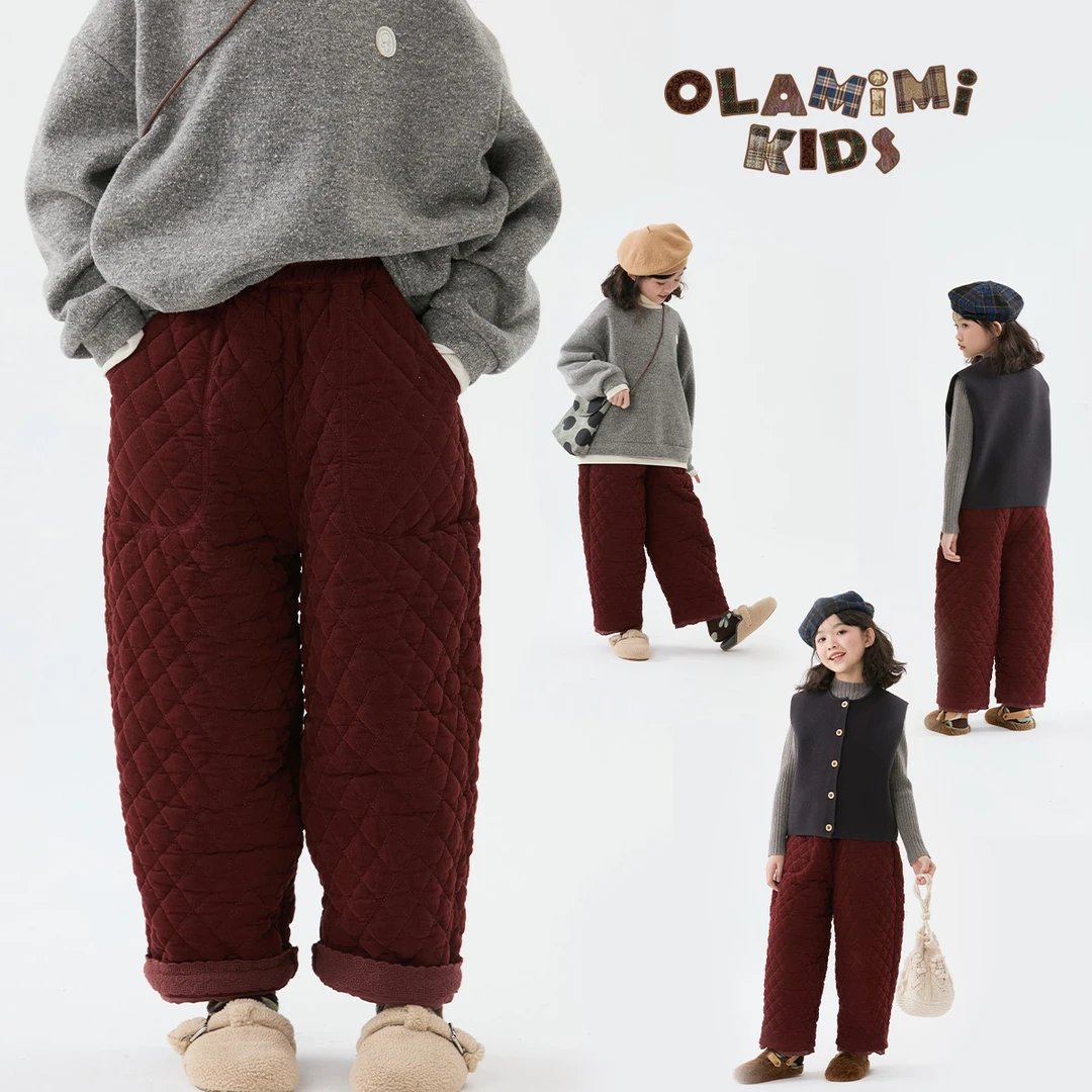 OLAMIMI定制 2024冬亲子新年洋气灯芯绒高保暖夹棉棉裤休闲萝卜裤