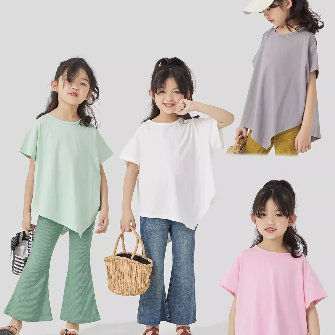 OLAMIMI定制春夏亲子小众不规则四色纯色休闲韩版短袖T恤夏季儿童