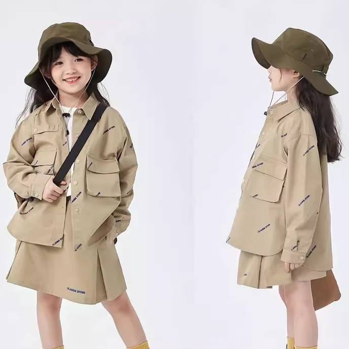 OLAMIMI 22326 儿童男女童品牌logo刺绣品质衬衫+短裙裤套装 单拍