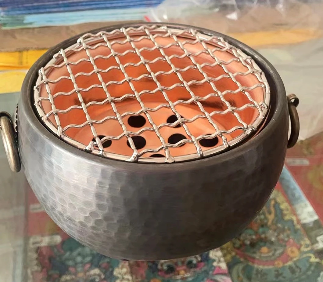 手工纯铜围炉煮茶炉户外酒精烧烤炉紫铜做旧炭炉炭火烤茶煮茶炉