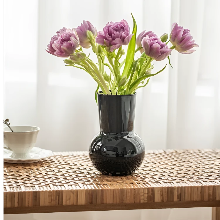 简约ins风玻璃小花瓶桌面客厅大口径插花白色透明卧室简约发货