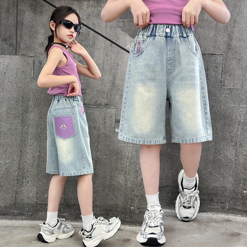 女童夏季牛仔短裤2024洋气儿童宽松外穿大童女孩爆款夏天直筒裤子