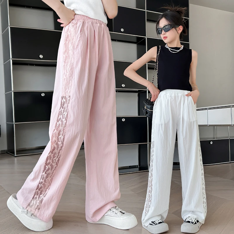 女童裤子夏季薄款儿童休闲裤夏装阔腿裤中大童洋气网纱防蚊山本裤