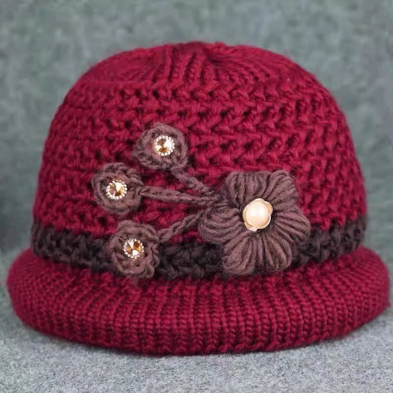 新款冬季帽子女式奶奶妈妈老人保暖帽中老年加绒毛线老太太棉帽