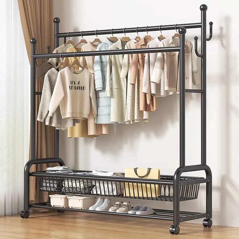 衣架落地卧室挂衣架室内晾衣杆阳台凉晒房间双杆衣帽架家用挂衣服