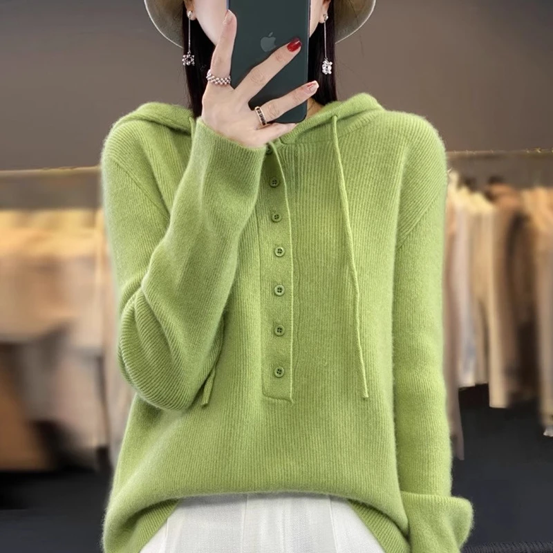 2024帽衫针织衫女套头毛衣半开领新款韩版显瘦毛衣宽松洋气打底衫