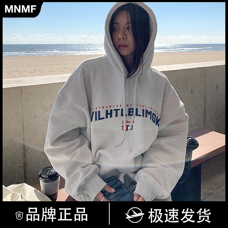 mnmf美式嘻哈设计感字母印花加绒连帽卫衣宽松百搭男女上衣#T2214