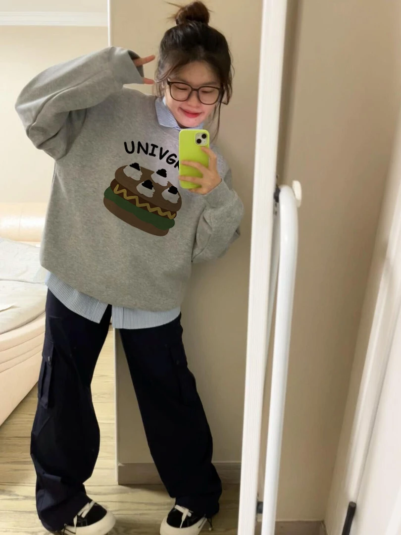 mnmf秋冬韩系无帽卡通印花宽松百搭休闲创意圆领男女卫衣#T011927