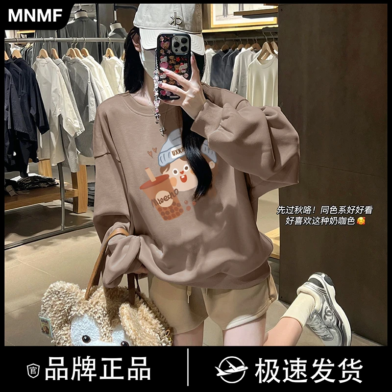 mnmf韩版减龄百搭印花潮牌圆领卫衣宽松休闲小众女新款上衣#T7618