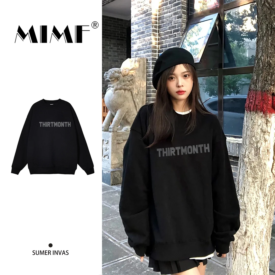 mnmf简约风字母印花百搭小众韩系衣服男女2024秋冬圆领卫衣#T2140