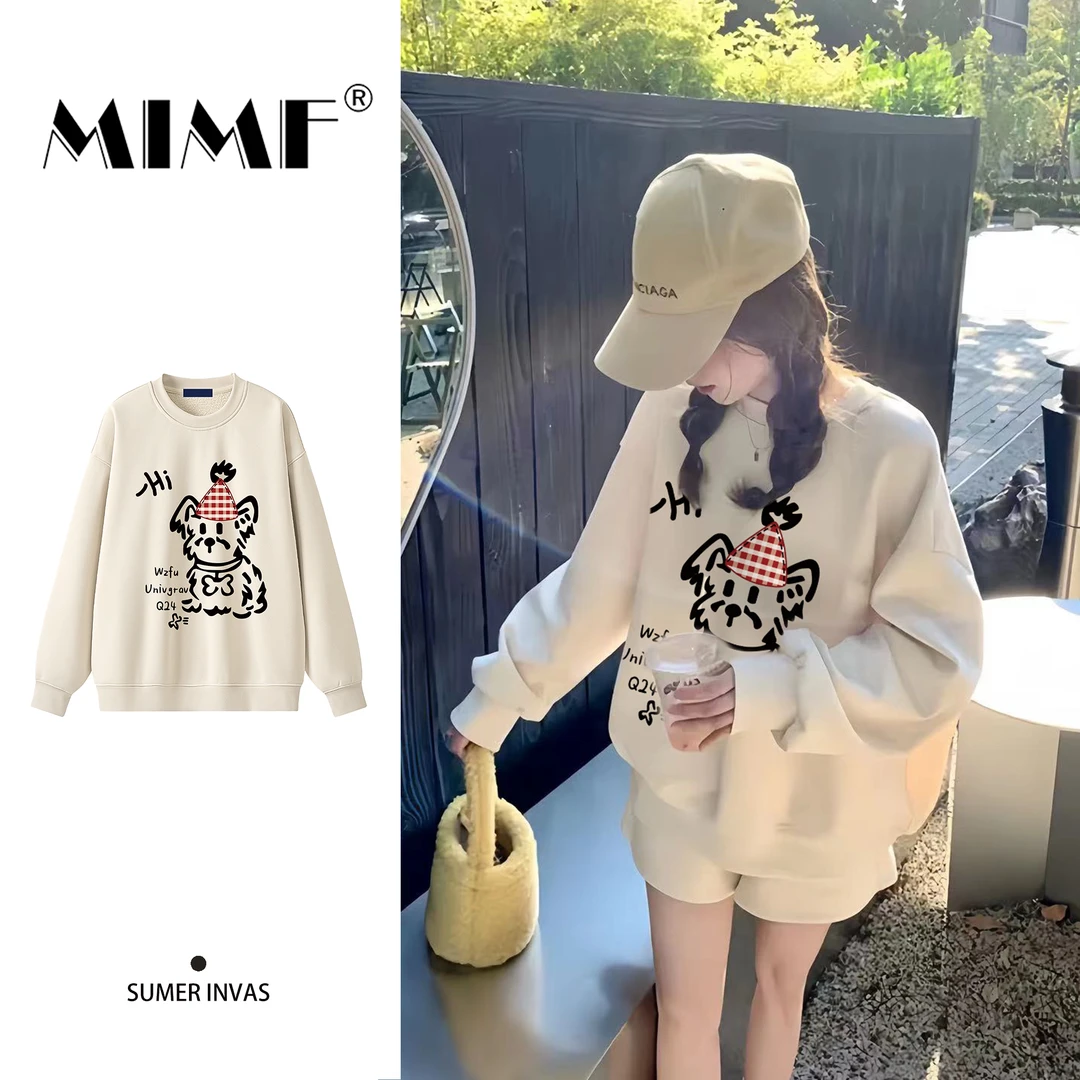 mnmf美式重磅圆领卫衣女款2025新款爆款宽松秋冬卡通趣味小狗卫衣