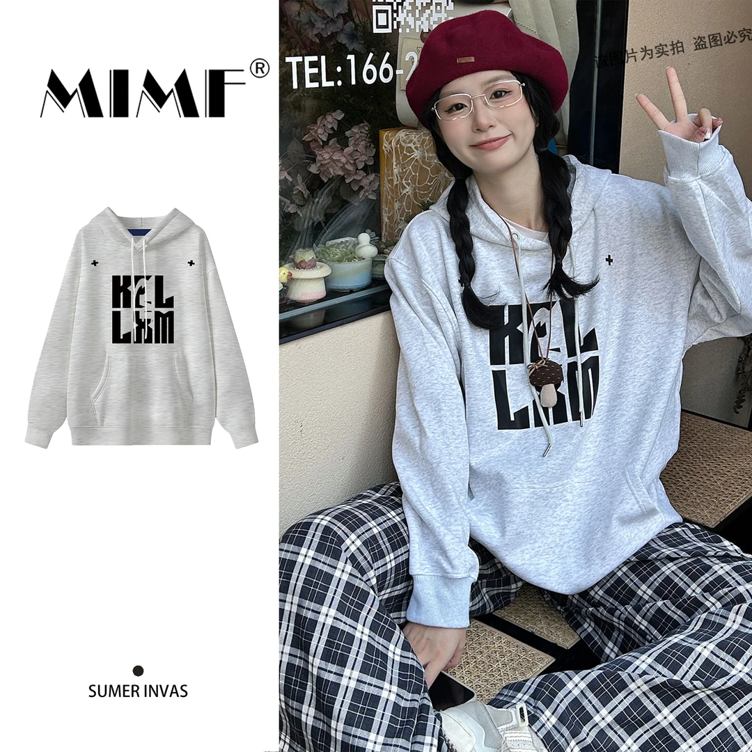mnmf美式复古潮牌卫衣男女同款秋冬季高级感重磅连帽衫宽松外套女