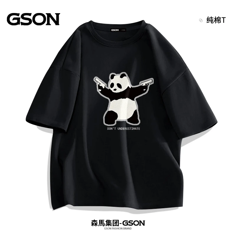 森馬集团旗下GSON美式纯棉短袖男生夏季新款潮熊猫青少年t恤男款
