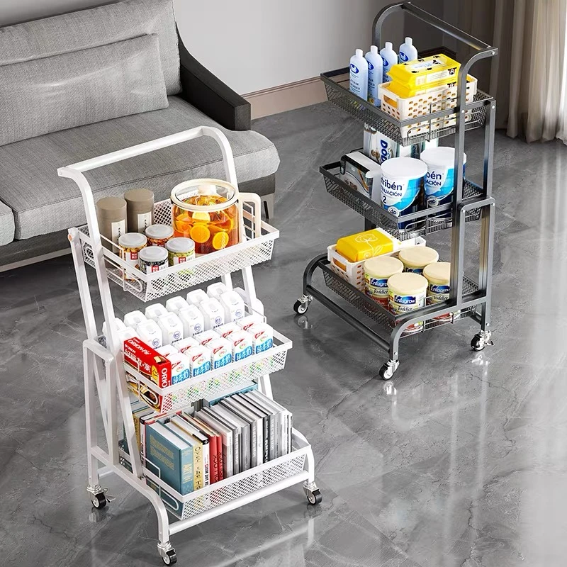 平行收纳手推车客厅家用置物小推车可移动折叠落地厨房多层多功能