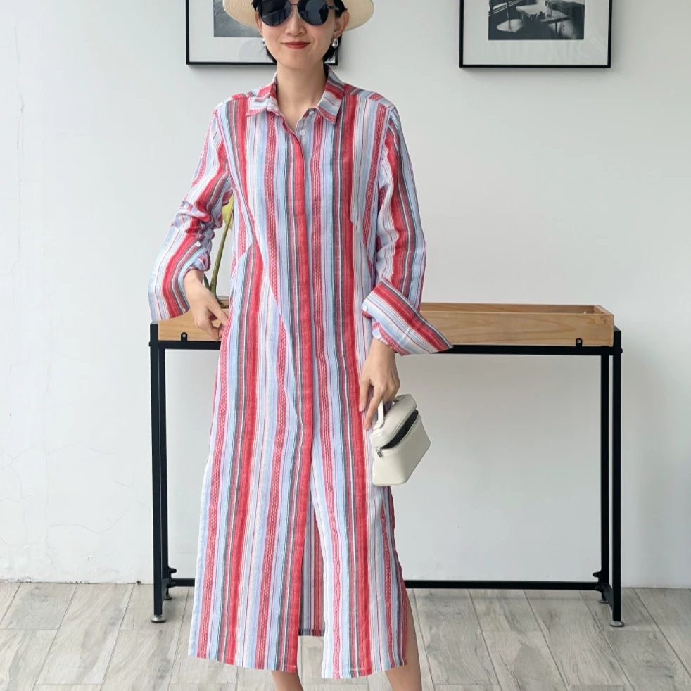 UrbanPaces色彩条纹棉混纺衬衣连衣裙