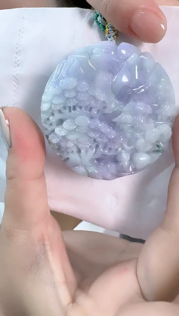 【闪购商品】翡翠颈饰未镶嵌山水牌配高货绳