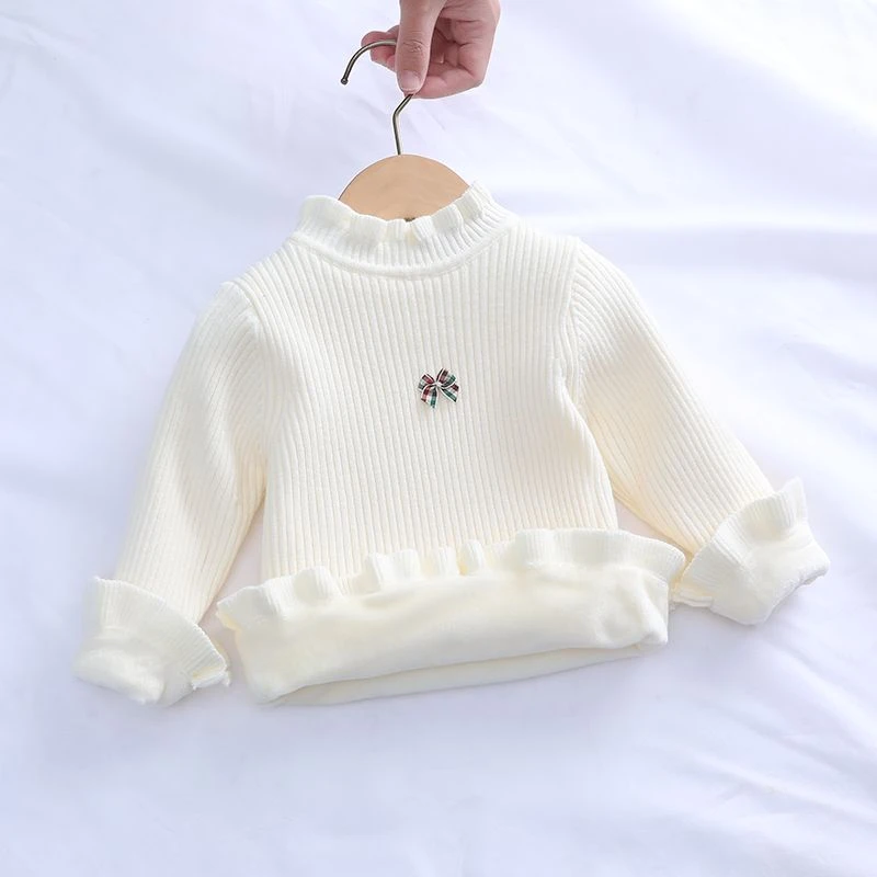 儿童童装宝宝冬季毛衣加绒加厚女童打底衫套头针织衫公主半高领