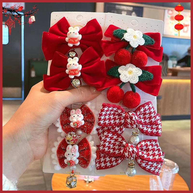 儿童新年发夹女童汉服发卡小女孩蝴蝶结拜年发饰宝宝喜庆过年头饰