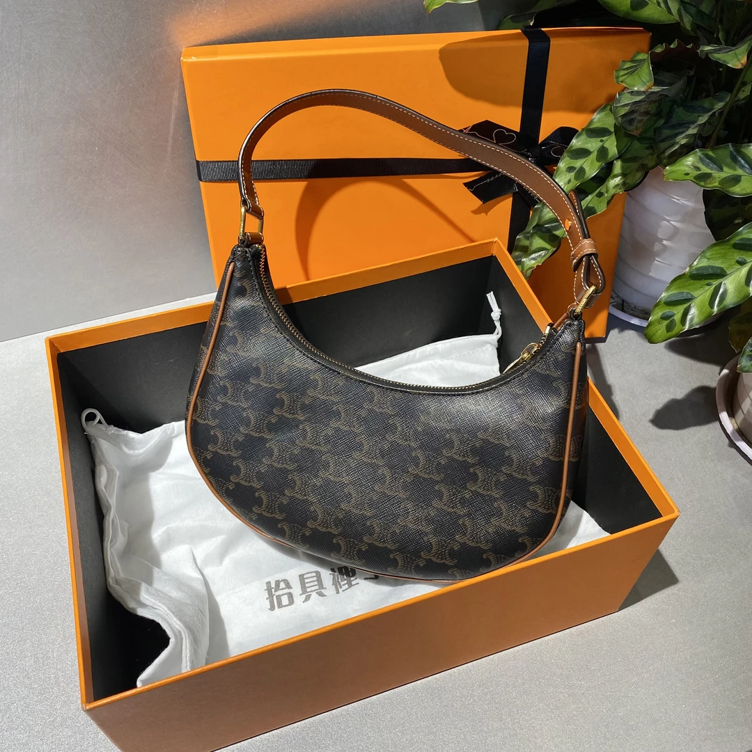 95新 Celine/思琳 思琳 老花凯旋门 豌豆月亮包 单肩手提包