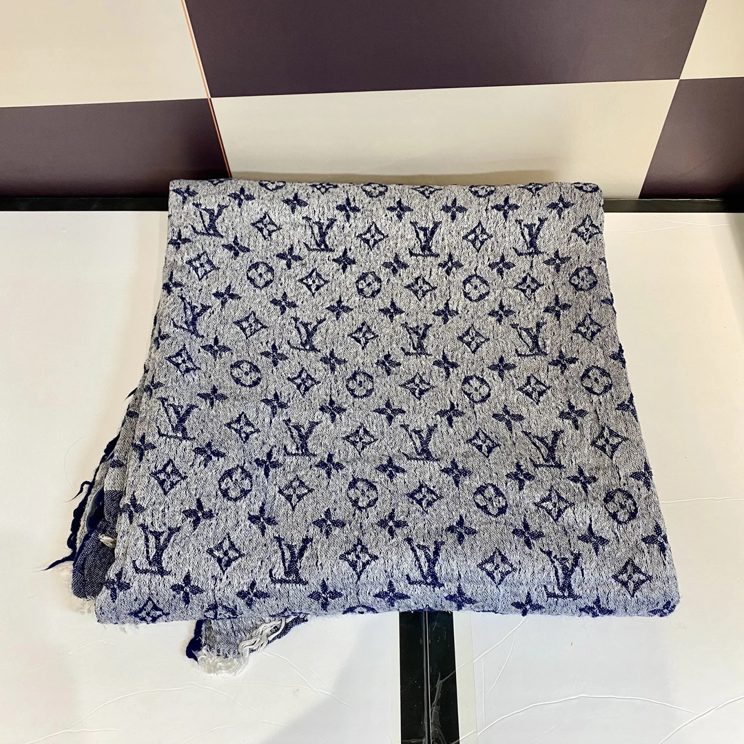 95新 LouisVuitton/路易威登 LV   蓝色老花双面 围巾-1