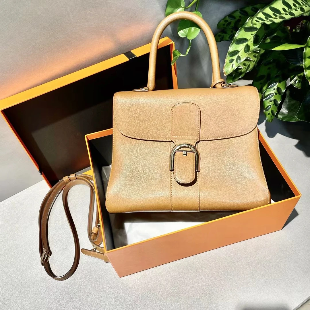 95新 Delvaux/德尔沃 德尔沃 brilliant中号金棕色手提单肩包