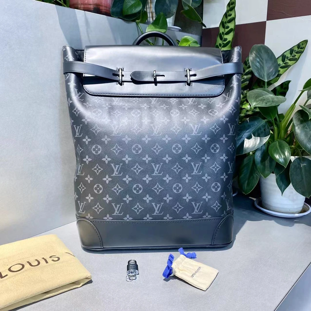 95新 LouisVuitton/路易威登 LV   黑色老花背包书包 双肩包
