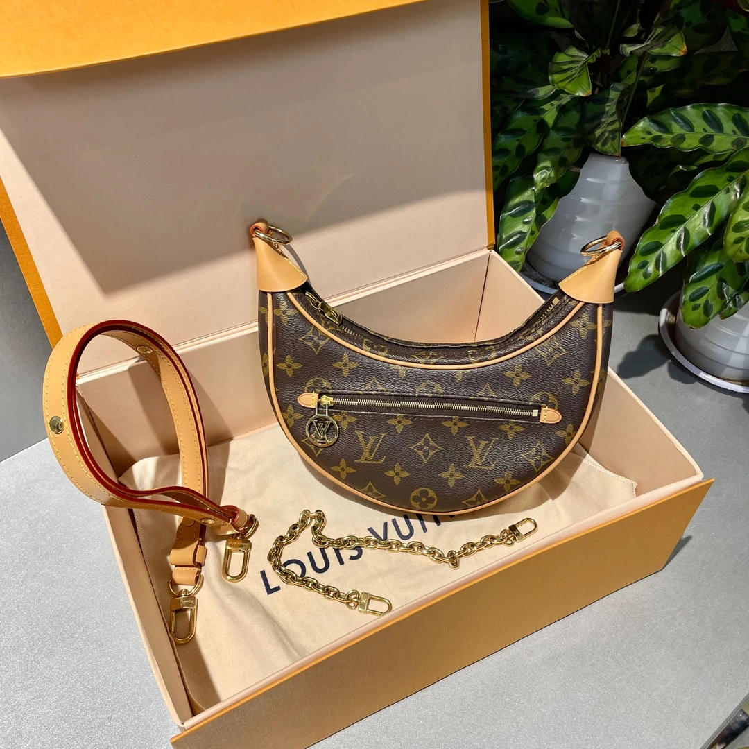 95新 LouisVuitton/路易威登 LV  老花豌豆月亮包 手提单肩包
